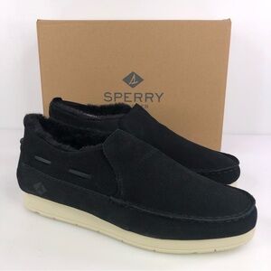SPERRY Mens Moc Sider Black Suede Lined Slip on Boots Shoes STS23724